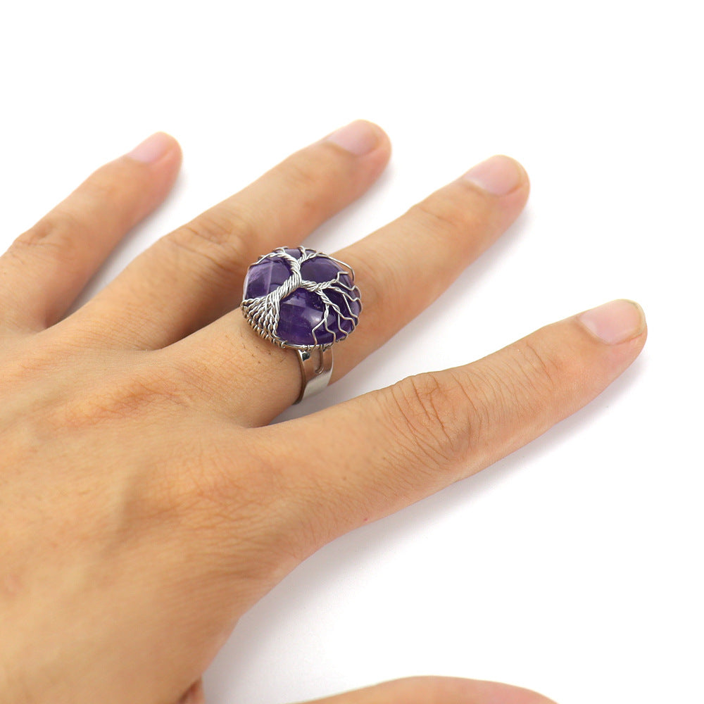 Handmade Winding Round Amethyst Lucky Tree Rings