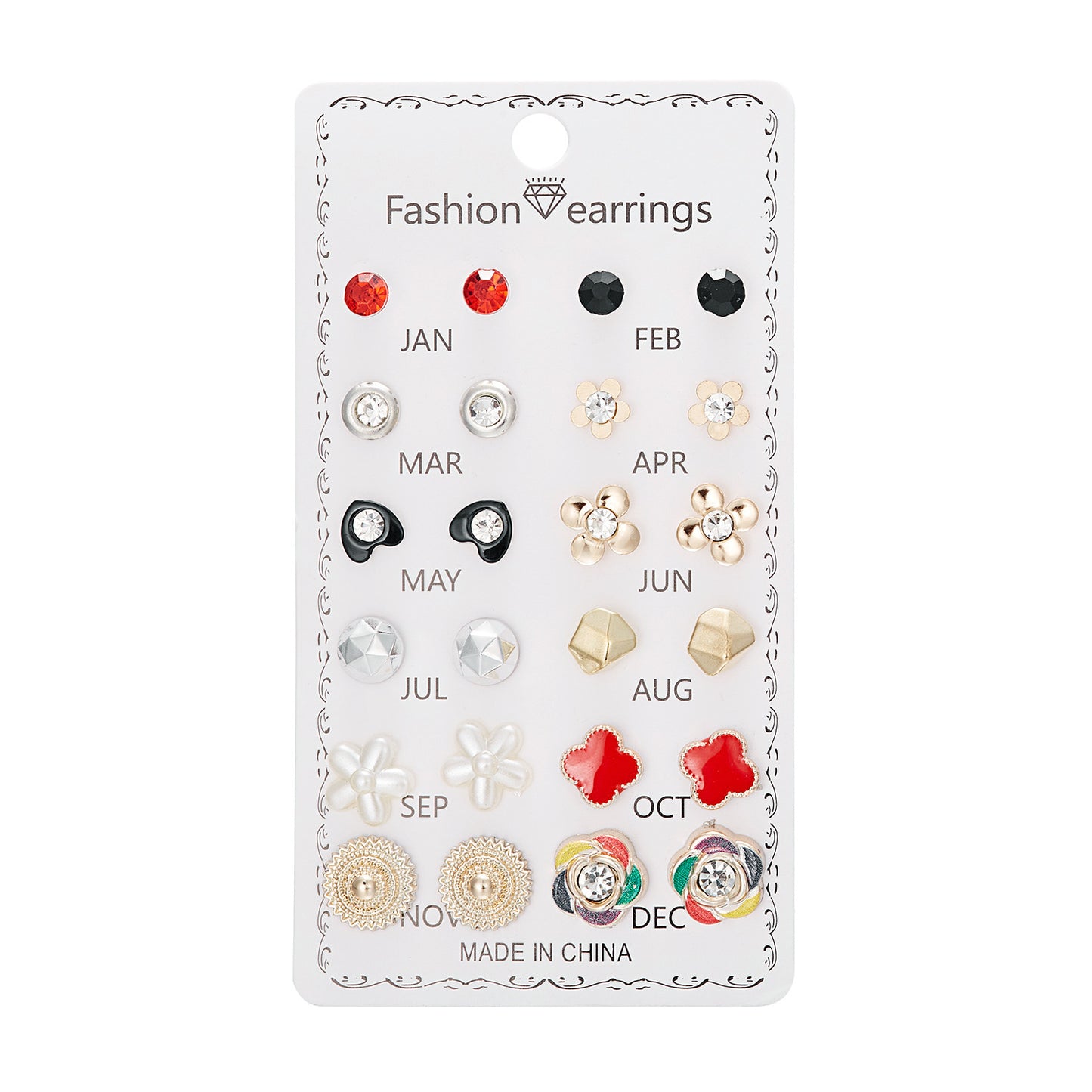 Flower Combination Card Suit Personality Multiple Earrings