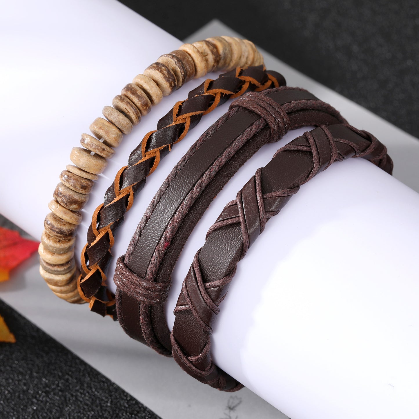 Men's Series Woven Leather Coconut Shell Hemp Bracelets