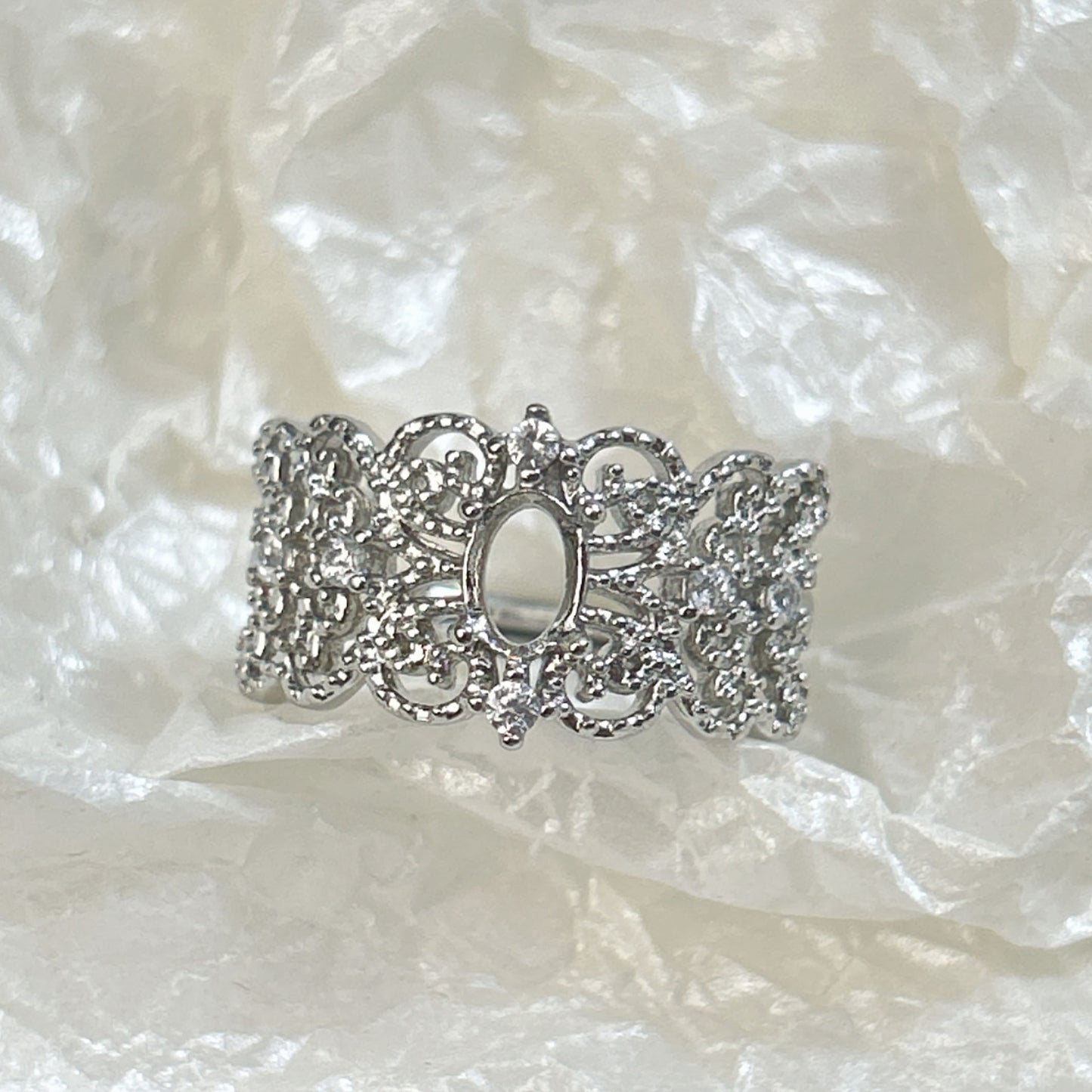 Setting Big Diamond Round Drip Love Open Mouth Inlaid Ring