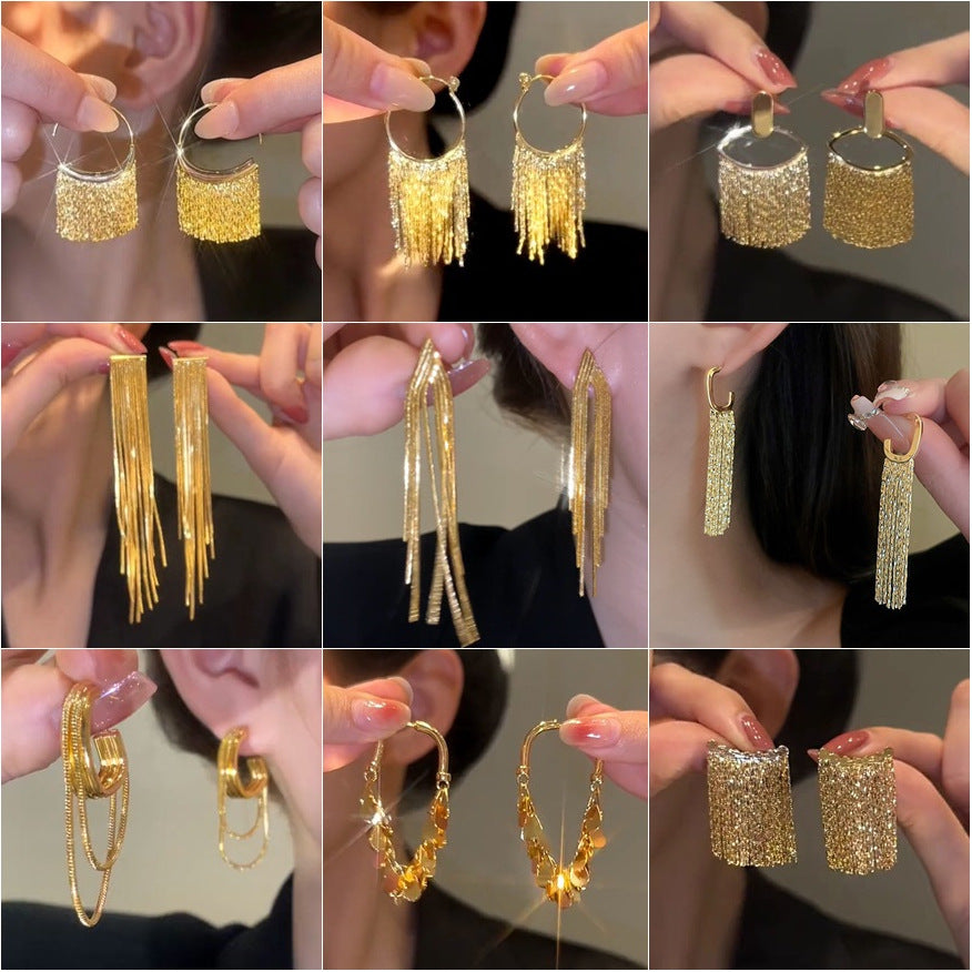 Needle High-grade Metal Tassel Female Temperament Long Earrings