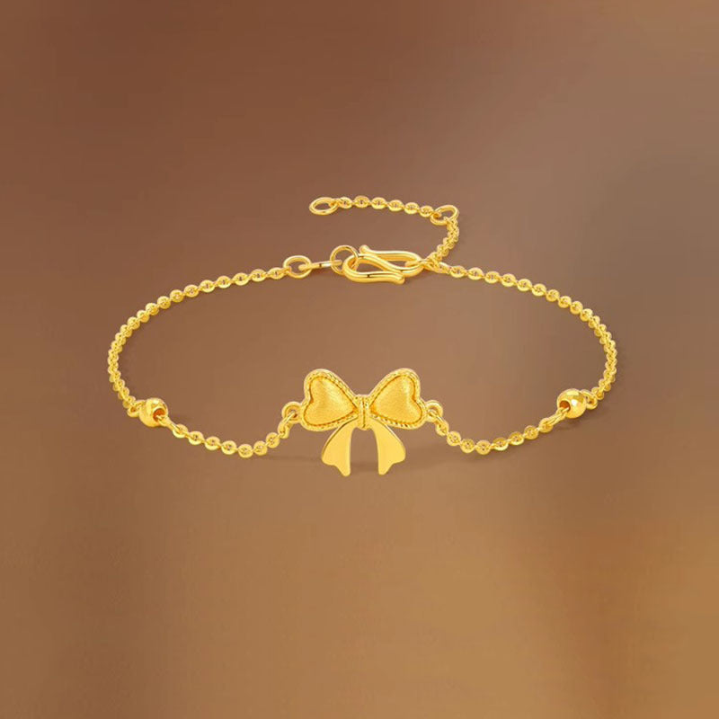 Waving Bow Vietnam Placer Gold Shiny Brushed Necklaces
