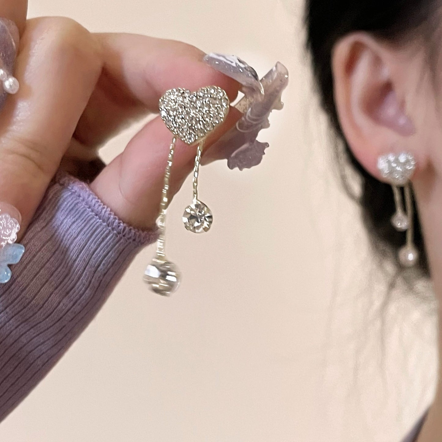 Women's Diamond Butterfly Tassel Romantic Design Style Earrings