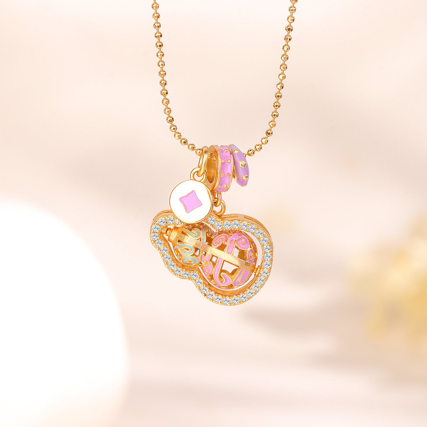 Women's Sier Enamel Smart Gourd Exquisite Rotatable Necklaces