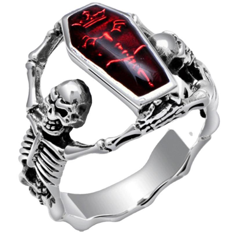 Men's Vintage Vampire Bat Skull Coffin Punk Rings