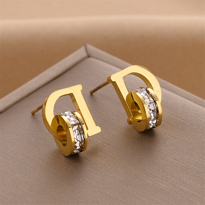 Steel No Fading Ear Gold Rose Earrings