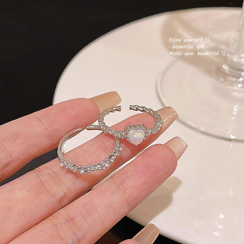 Open Adjustable Pearl Simple Cold Niche Ring