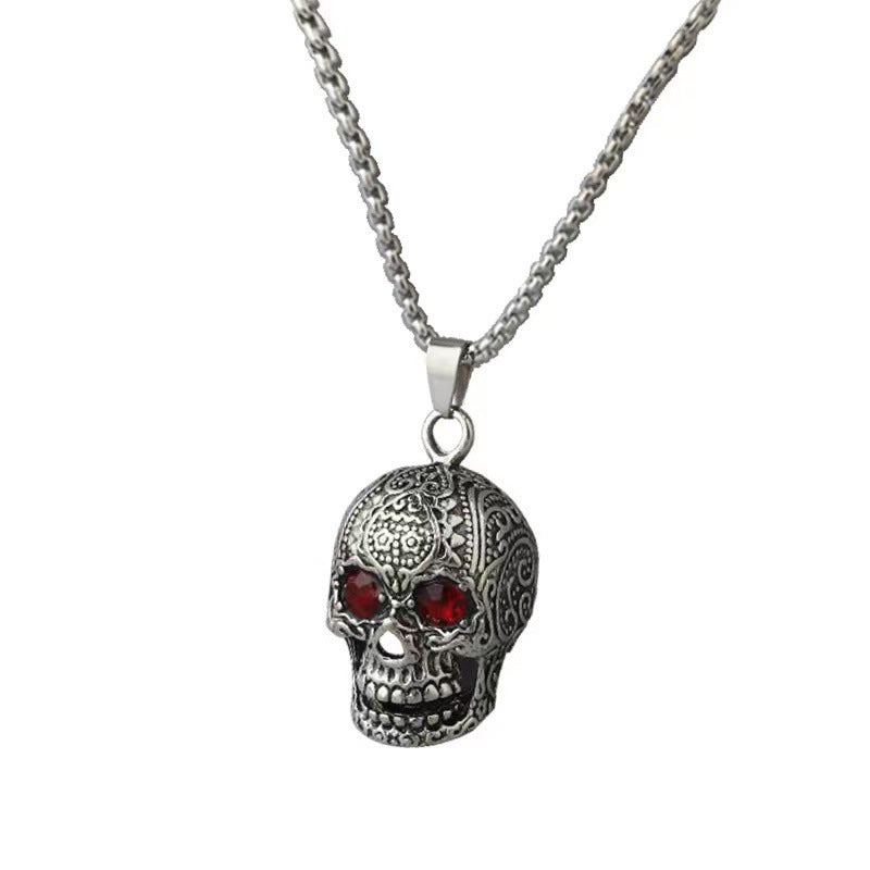 Women's & Men's Vintage Red Eye Skull Trendy Personalized Hip Hop Long Sweater Necklace