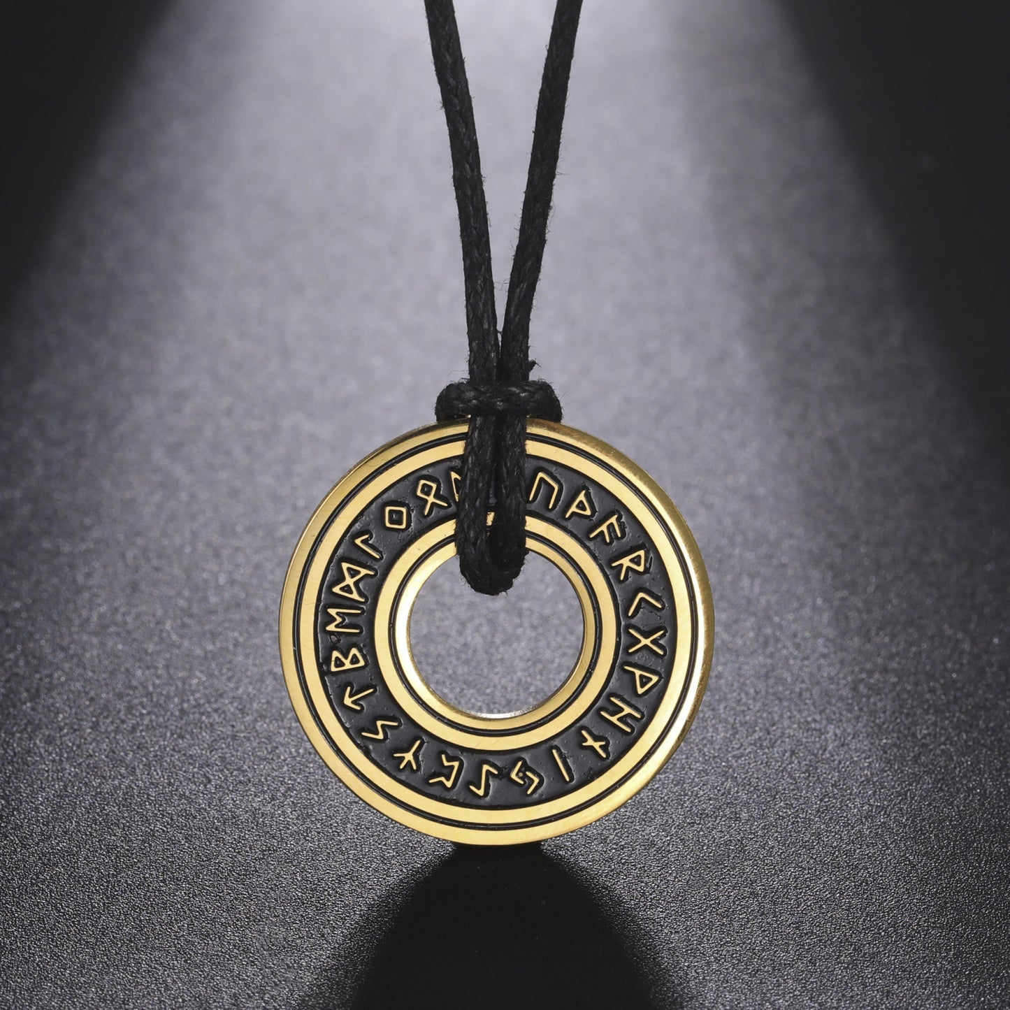 Retro Titanium Steel Cut Blackened Stainless Runic Letter Hollow Leather Necklaces