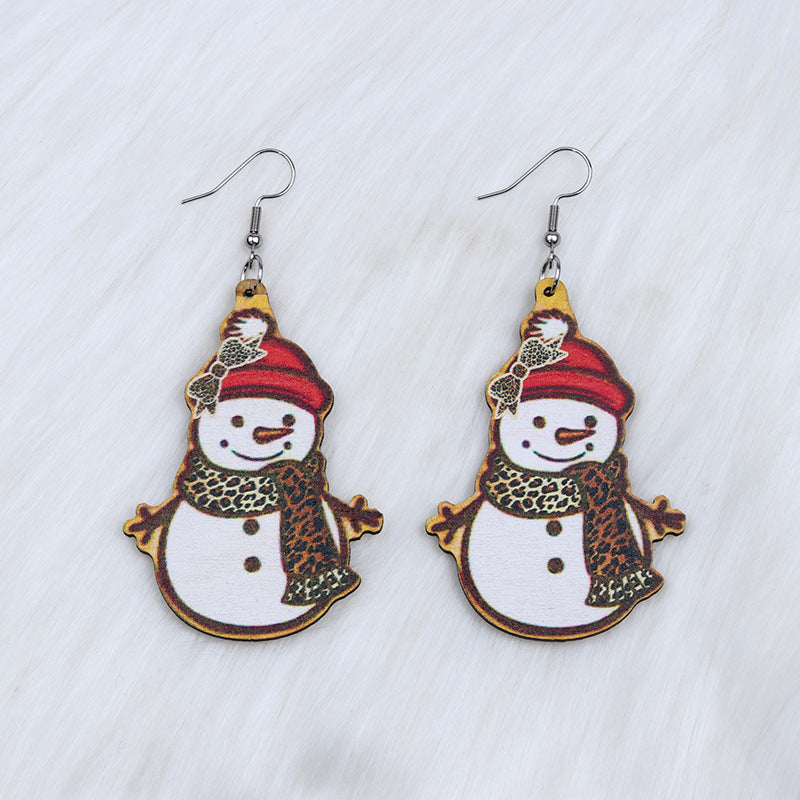 Snowman Bell Santa Claus Simple Wooden Earrings