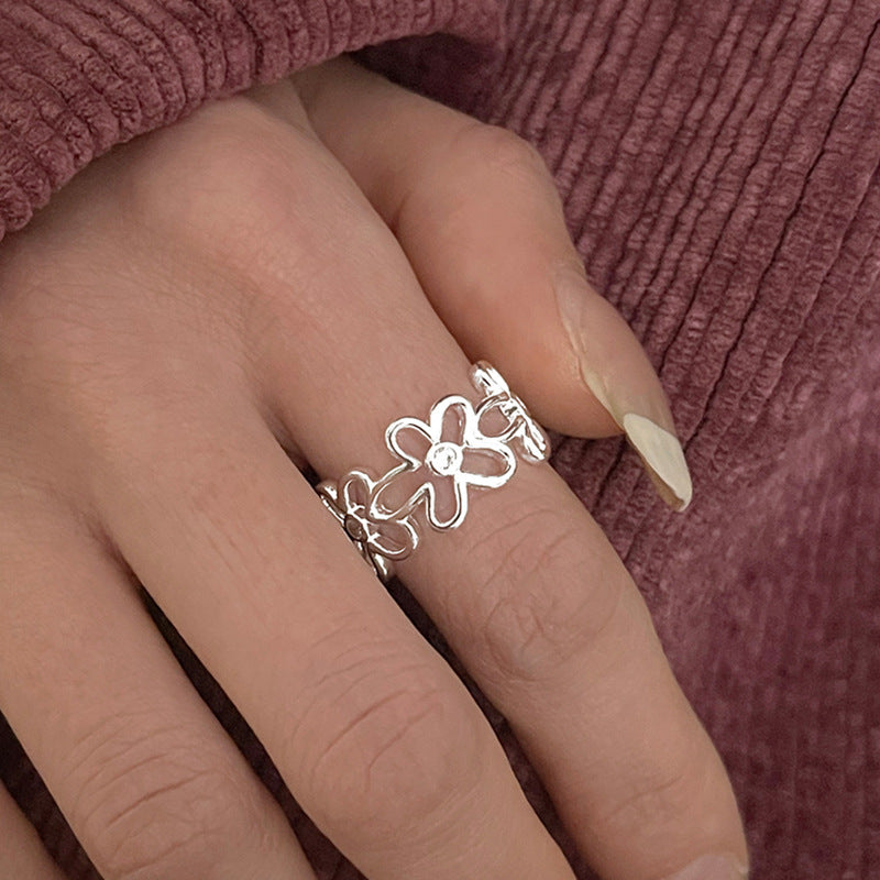 Design Hollow Flower Female Cold Wind Stylish Simple Versatile High Ring