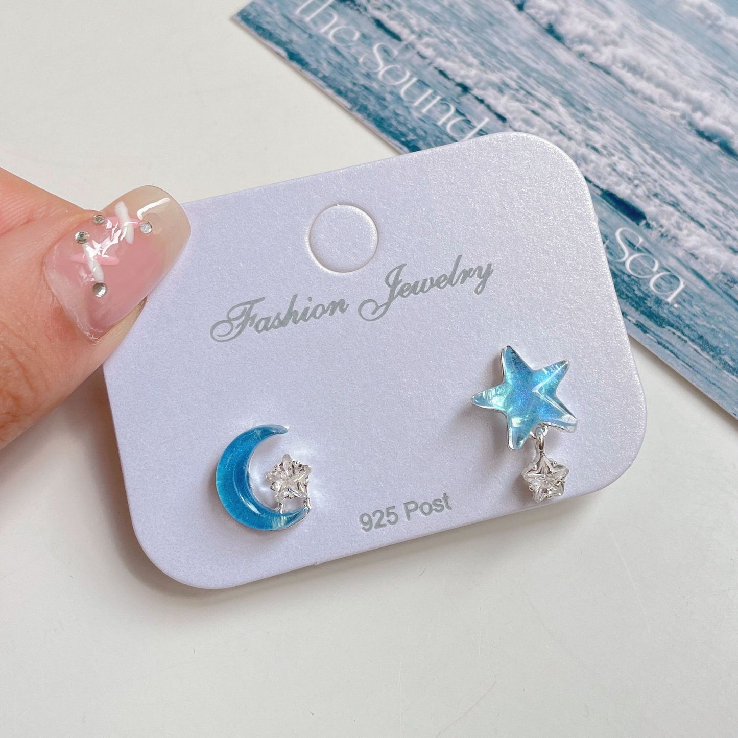 Series Blue Female Sier Needle Simple Shell Seaside Vacation Earrings