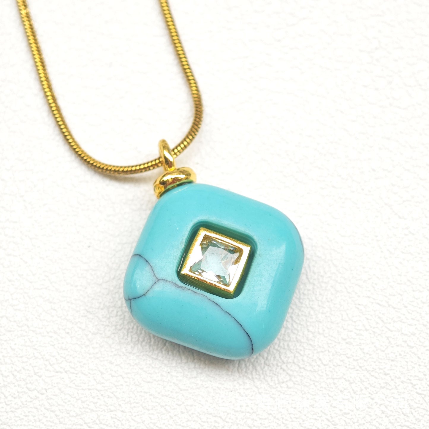 Elegant Natural Stone Crystal Geometric Rhombus Pendant