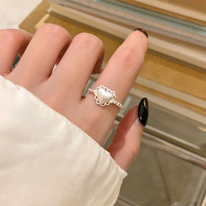 Korean Style Sweet Loving Heart Lace Open Rings