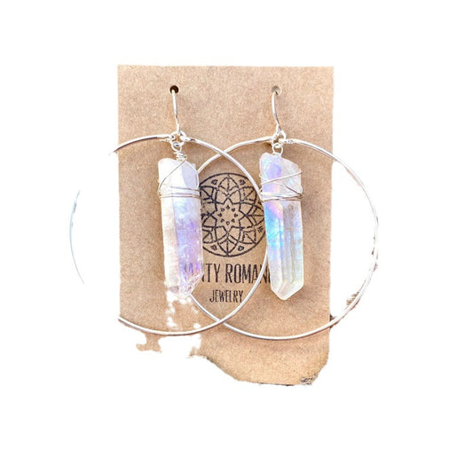 Natural Clear Crystal Raw Hoop Angel Earrings