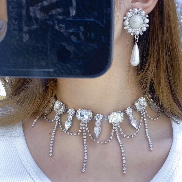 Women's Drop Tassel Pearl Double Layer Temperament Clavicle Chain Necklaces