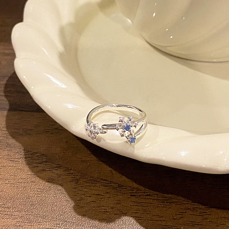 Falling Broken Blue Square Diamond Flower Branches Tendrils Female Gentle Ring