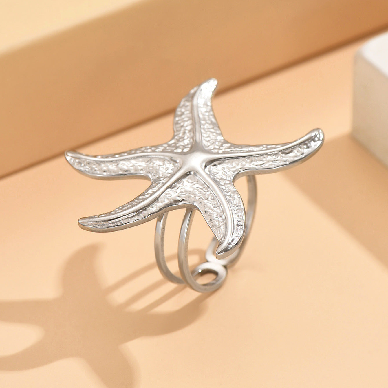Beach Starfish Adjustable Stainless Steel Open Rings