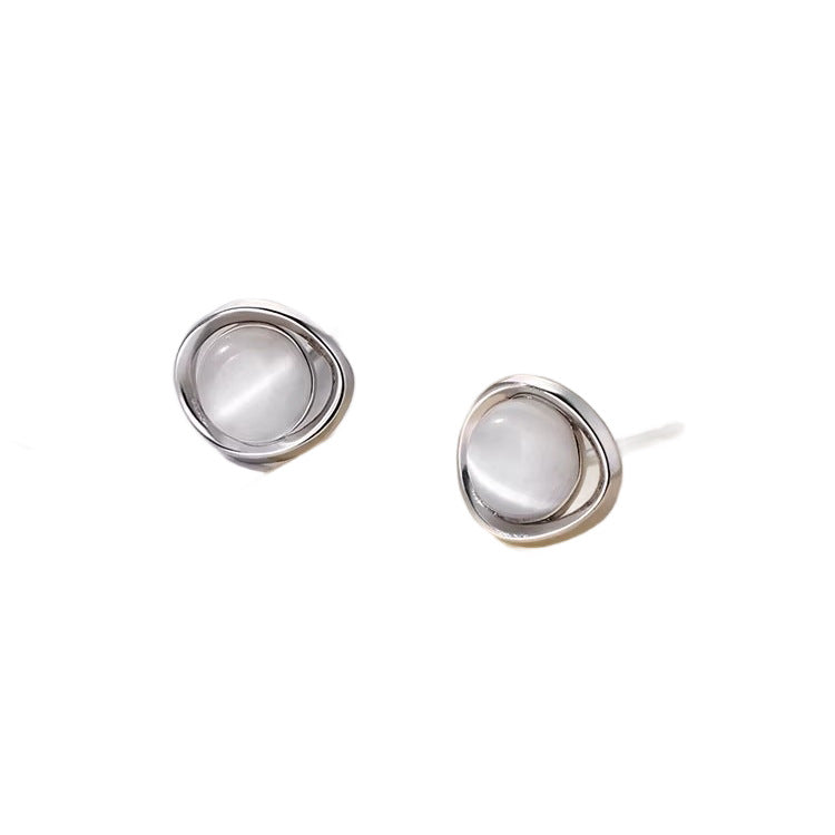 Sier Needle Opal Stone Ear Simple Graceful Niche Rings