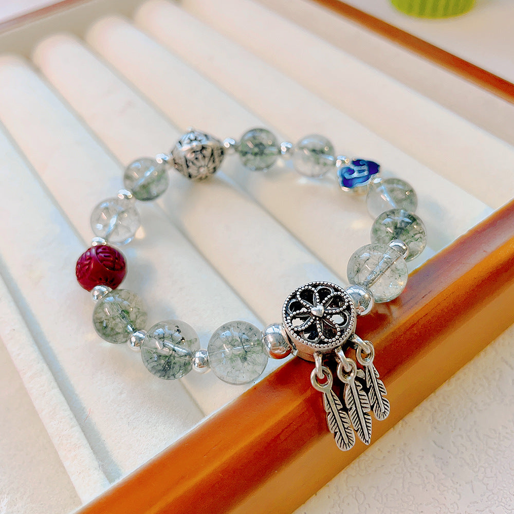 Women's Chinese Ethnic Style Green Phantom Quartz Bracelets