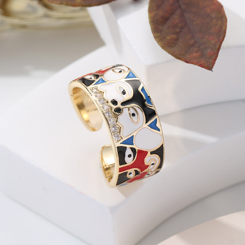 Glaze Flowers Devil's Eye Gold Adjustable Rings