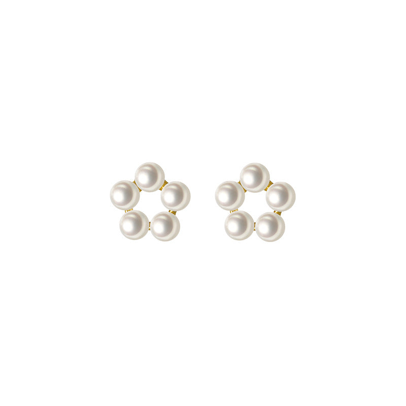 Simple Korean Style Synthetic Pearl Five Earrings