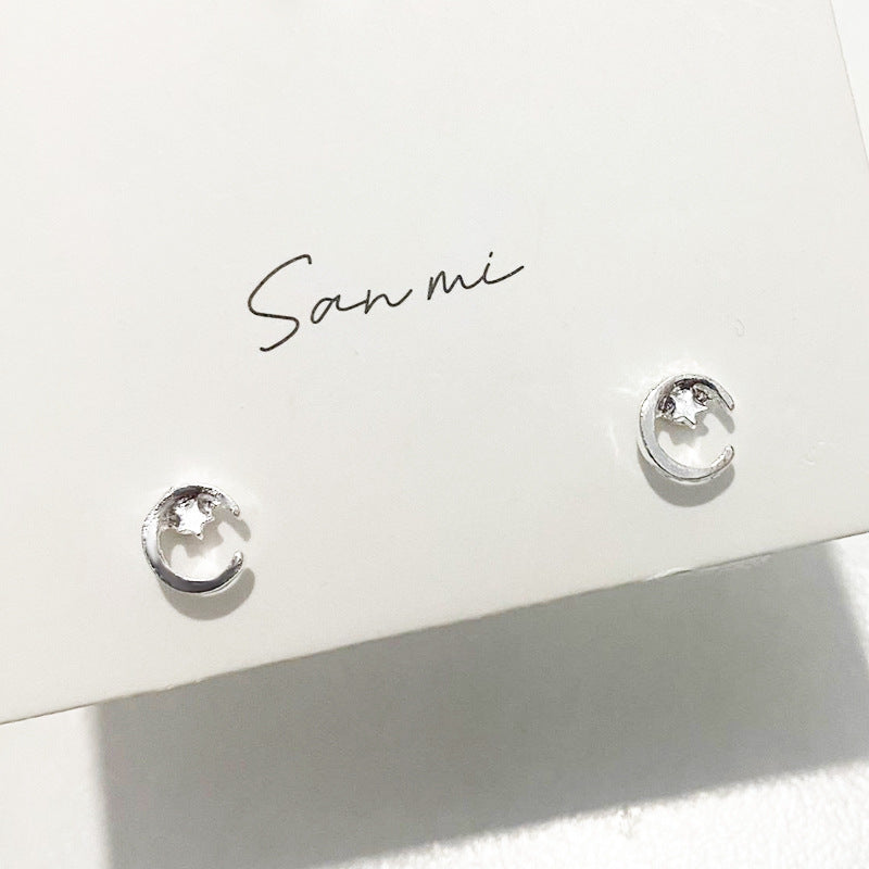 Fresh Plain Sier Plated Bow Female Small Simple Stud Earrings