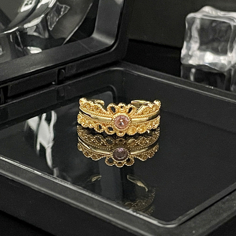 Retro Elegant Pink Diamond Niche Open Rings