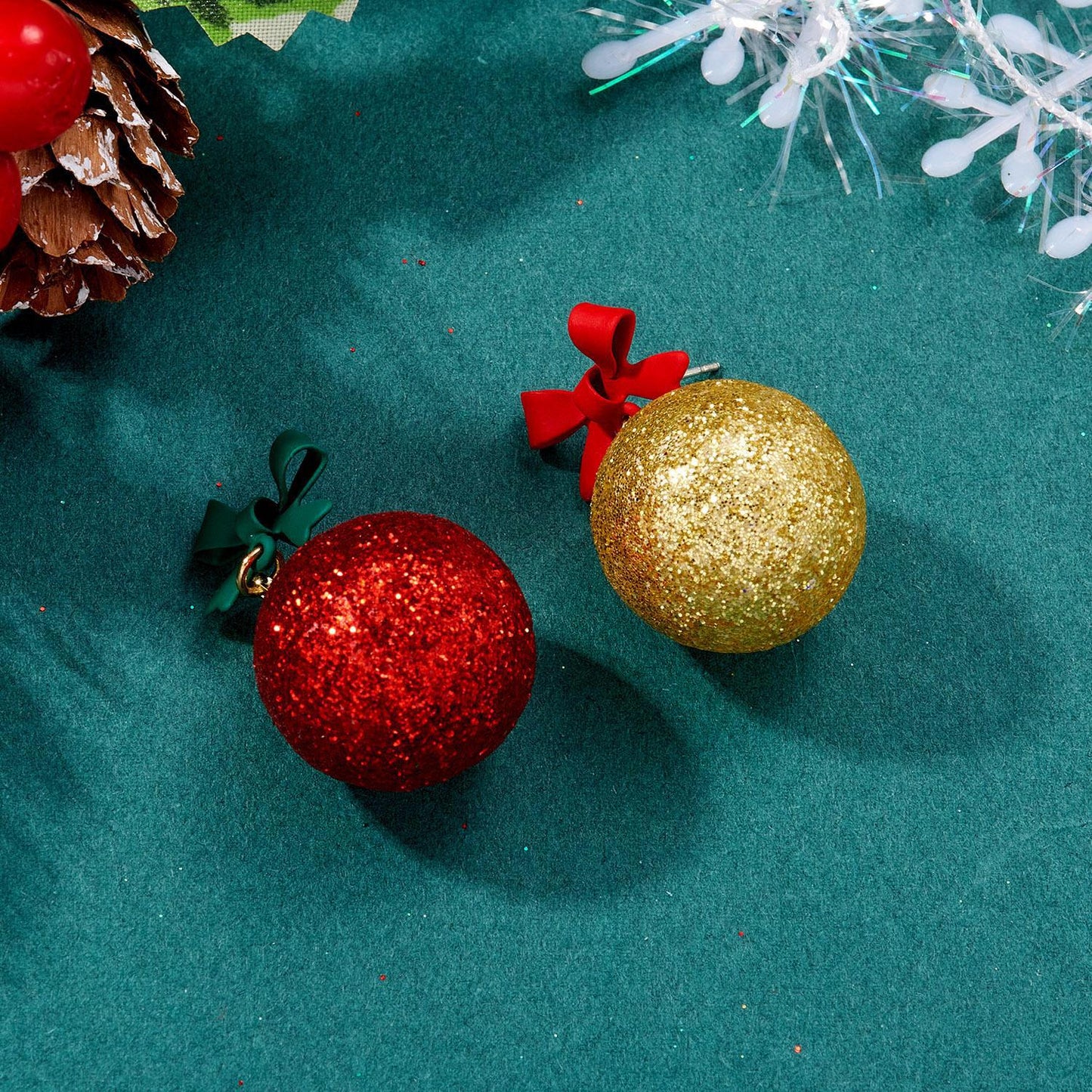 Christmas Creative Bowknot Ball Flash Powder Earrings