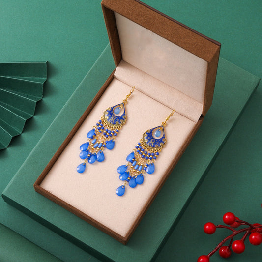 Women's Bohemian Seaside Holiday National Style Crystal Exaggerated Earrings