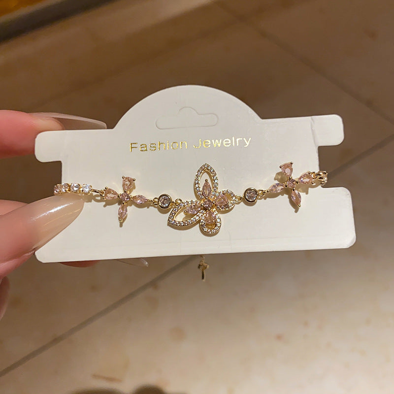 Pink Heart Diamond Flower Light Luxury Minority High Sense Fashion Bracelet