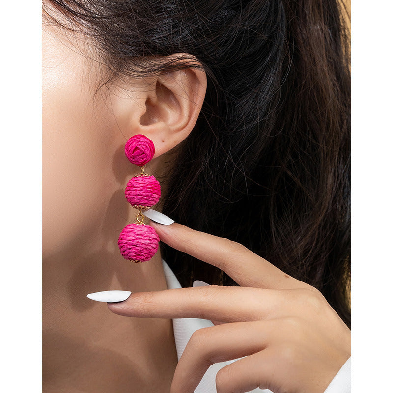 Women's Vacation Style Rattan High-grade Niche Raffia Earrings