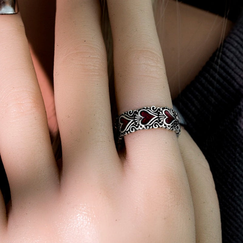 Women's Gothic Pattern Love Oath Sterling Sier Retro Personality Trendy Ring