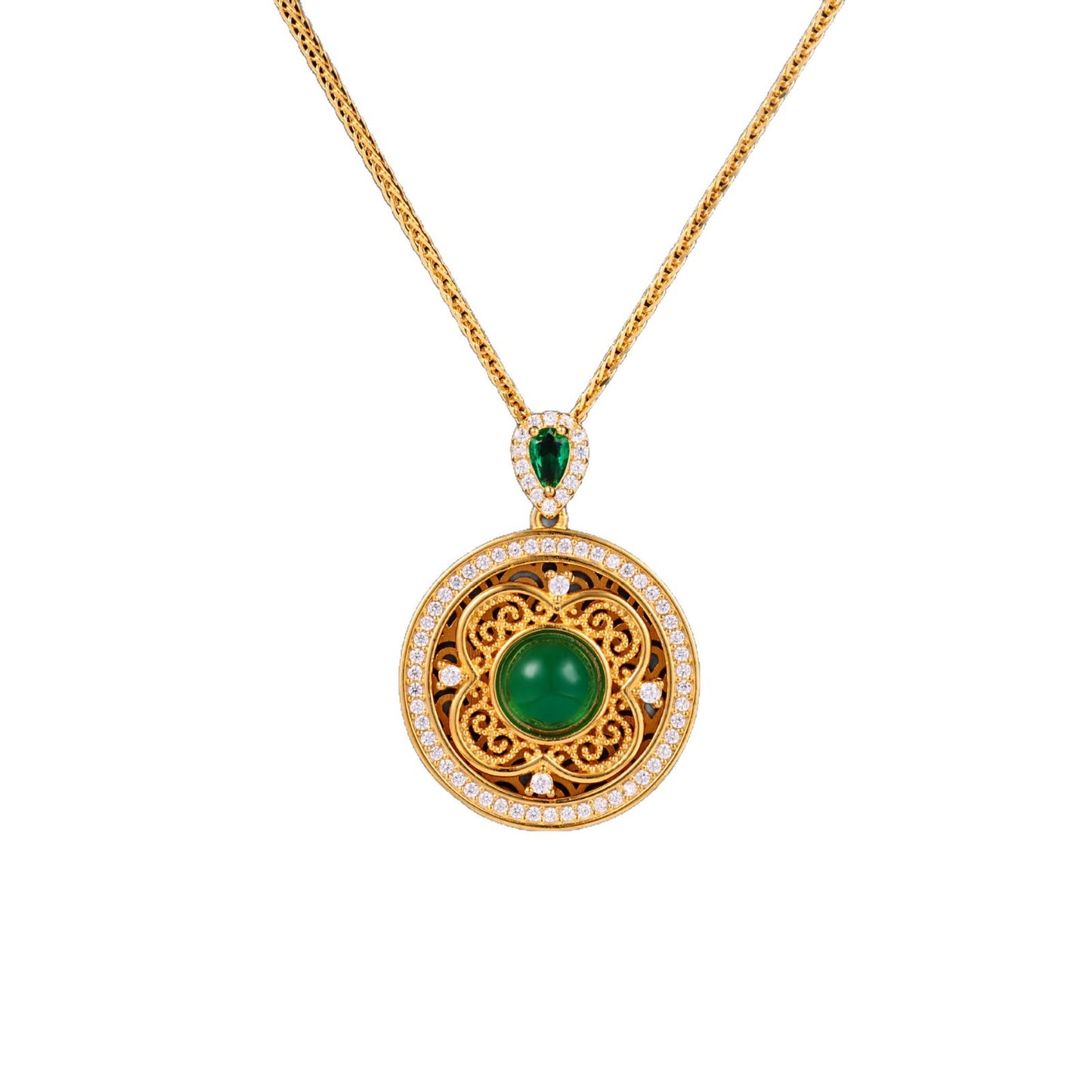 Ancient Style Alluvial Rotating Sunflower Compass Chinese Necklaces