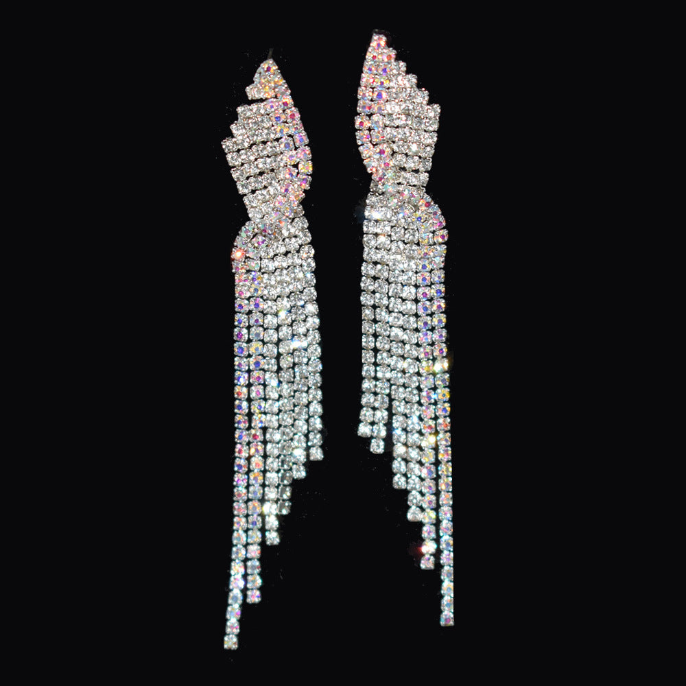 Sparkling Full Rhinestone Long Fringe Female Earrings