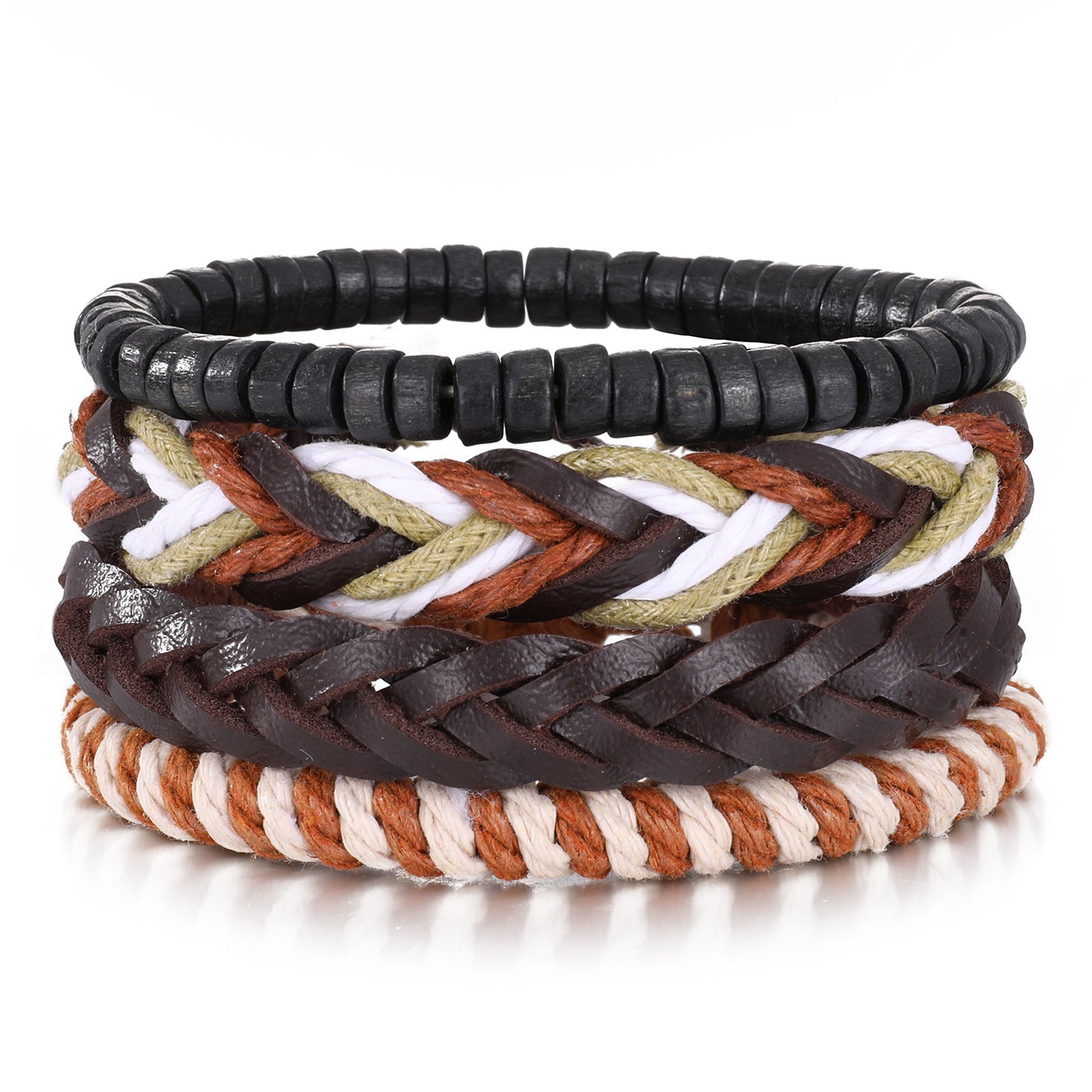 Men's Series Woven Leather Coconut Shell Hemp Bracelets