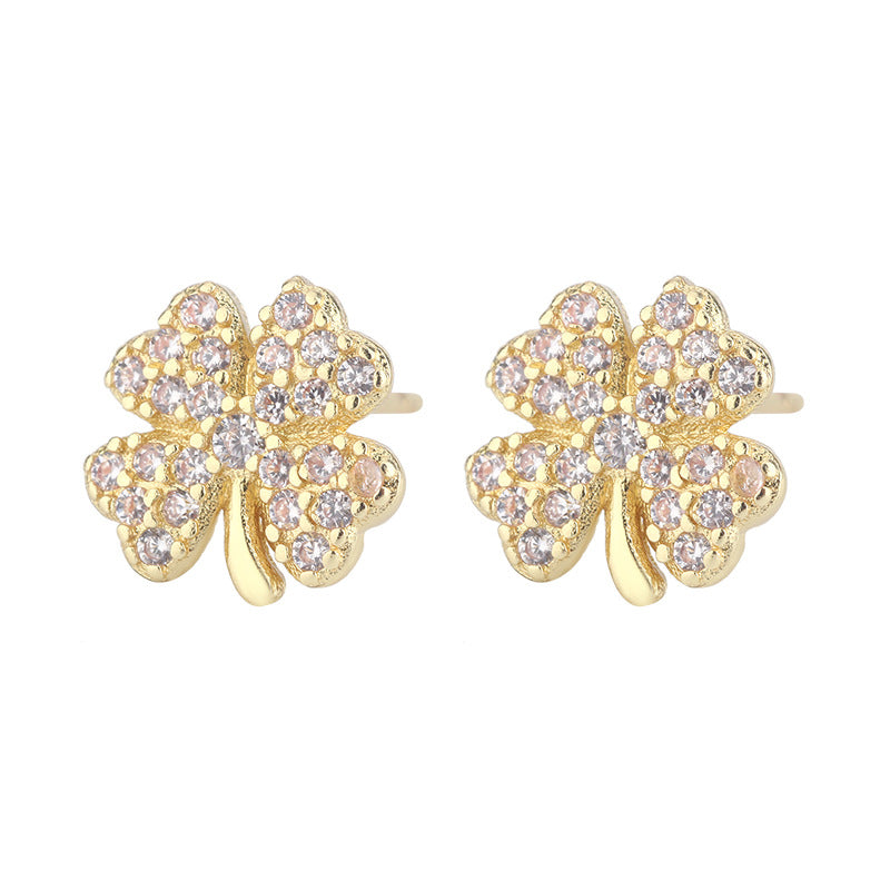 Women's Full Diamond Four Leaf Clover Ear Earrings
