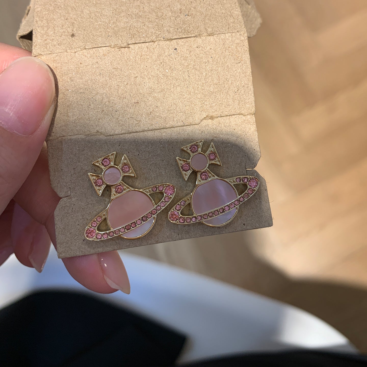 Fritillary Saturn Full Diamond Colorful Natural Shell Earrings