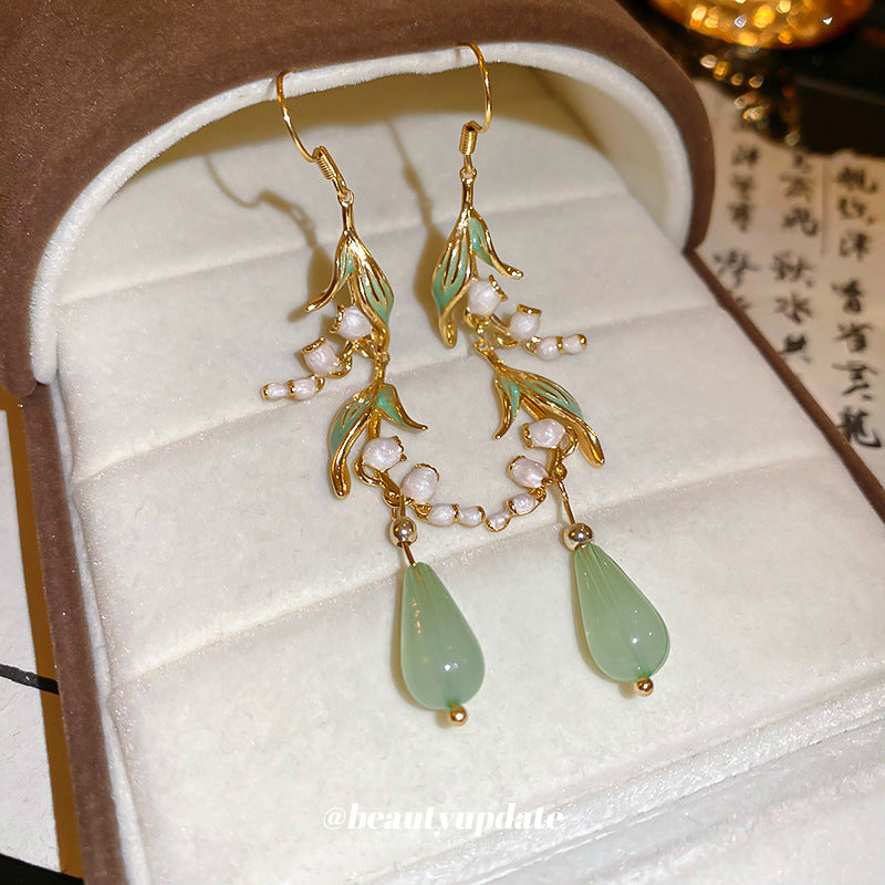 Women's Lily Leaves Water Drop Resin Ear Hook Chinese Style Fresh Earrings