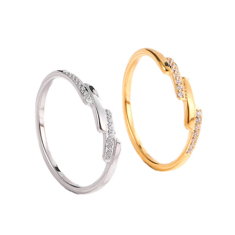 Elegant High-grade Oblique Row Micro Rhinestone Titanium Steel Female Rings