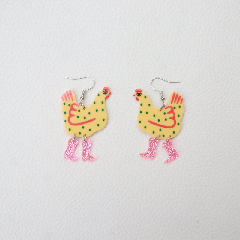 Creative Acrylic Funny High Heels Cock Earrings