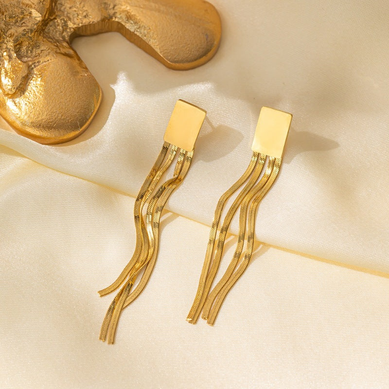 Women's Square Tassel High Sense Exaggerated Gold Earrings