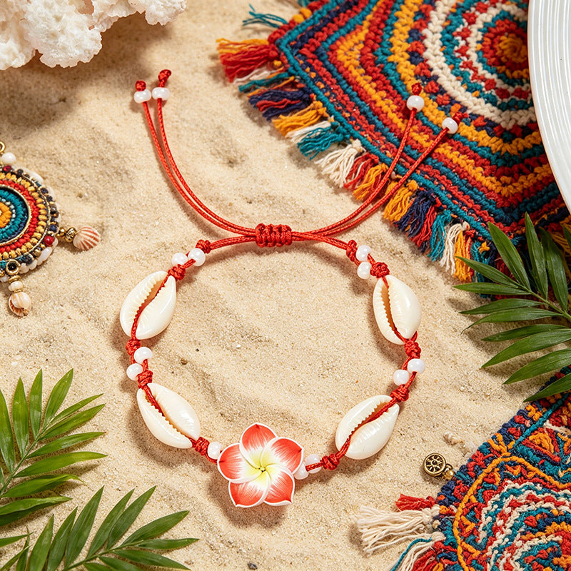 Women's Fashionable Fresh Polymer Clay Flower Shell Woven For Hand Bracelet