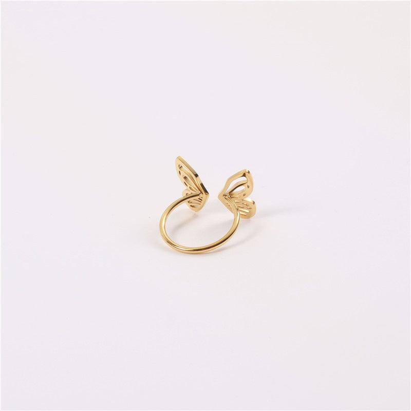 Eight Awn Star Butterfly Design Titanium Steel Gold Ring