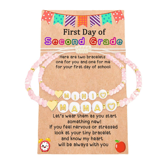 School Pink Rhombus Bead Love Hand-woven Bracelets