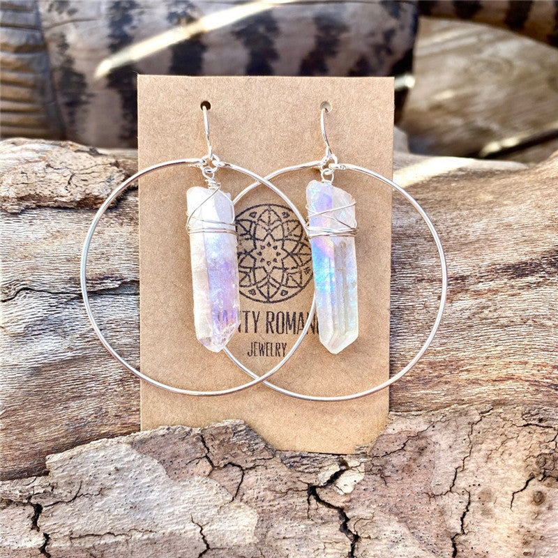 Natural Clear Crystal Raw Hoop Angel Earrings