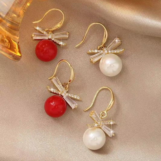 Women's Bow High-grade Light Luxury Temperament Imitation Pearl Ear Hooks Earrings