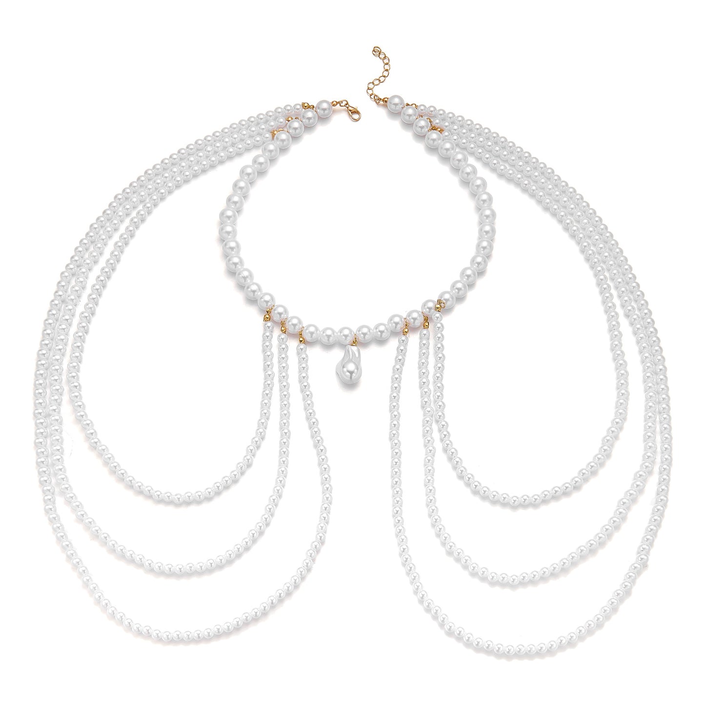 Vacation Style Stringed Pearls Tassel Body Necklaces
