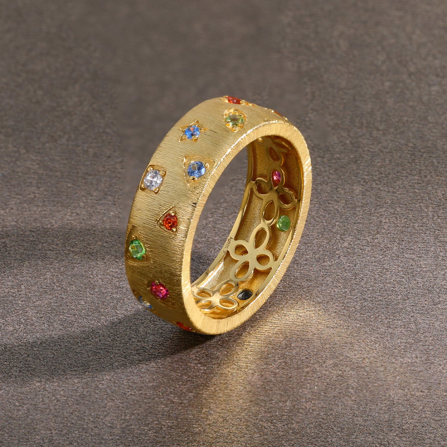 Women's Geometric Color Zircon Brushed Sterling Sier Rings