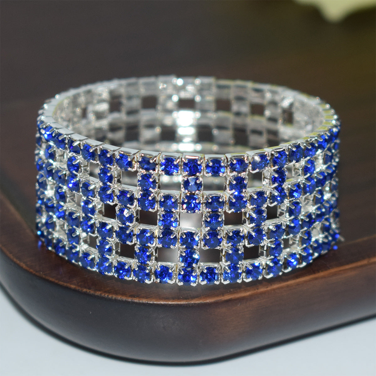 Elastic Hollow Rubber Band Full Rhinestone Exaggerated Wide Bangle Bracelets